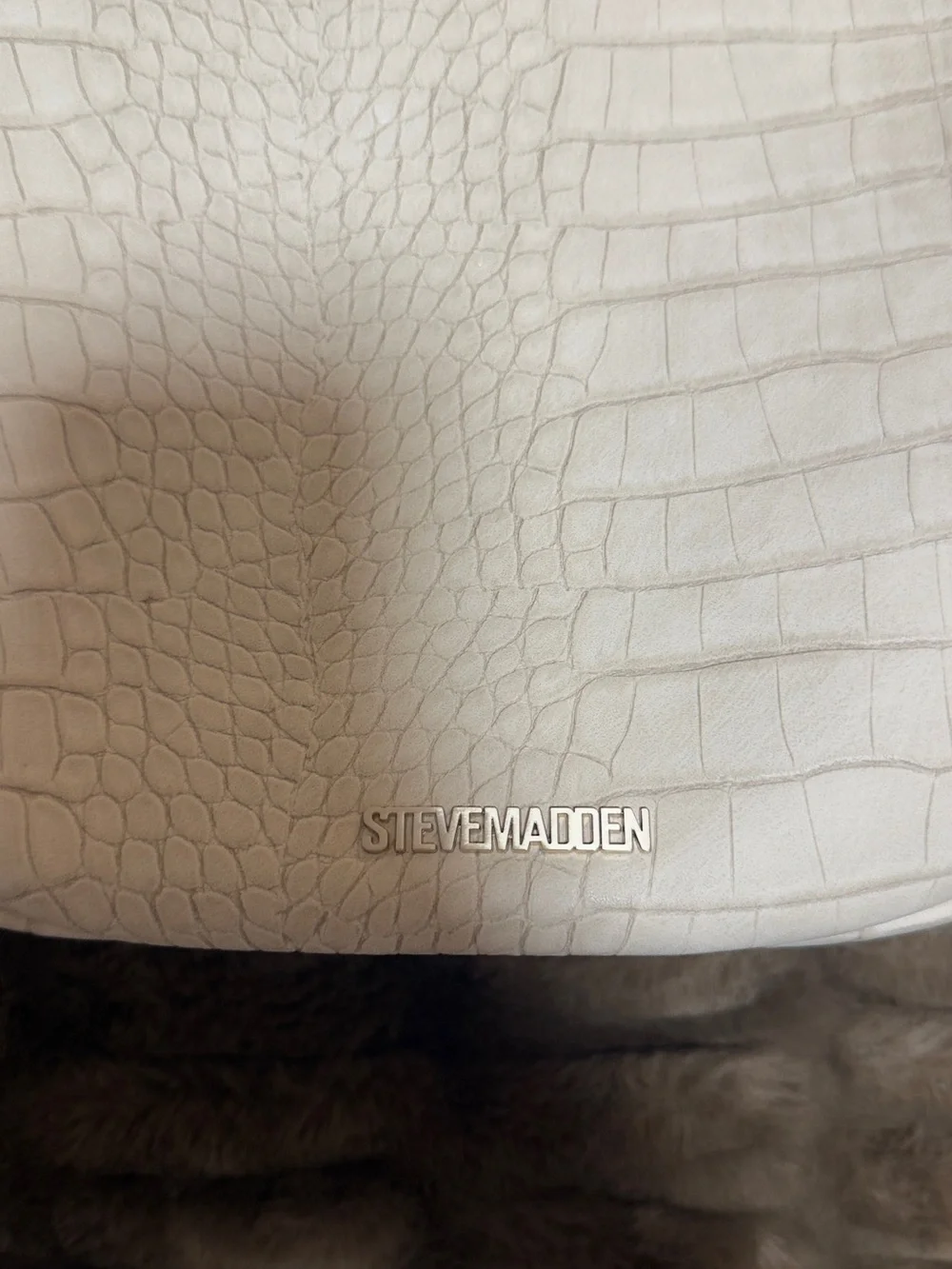 Steve Madden Cream Croc-Embossed Hobo Shoulder Bag